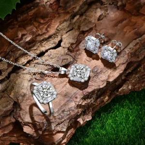 Customized Round Cut Rhodium Plated 925 Sterling Silver Jewelry Set for Women