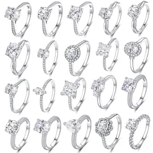 Customized S925 Sterling Silver Classic Round Diamond Engagement Ring