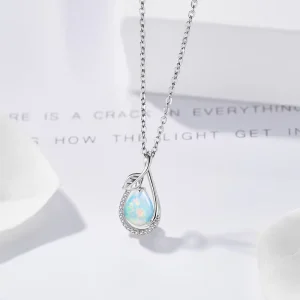 Customized S925 Sterling Silver Natural Opal Teardrop Pendant Necklace