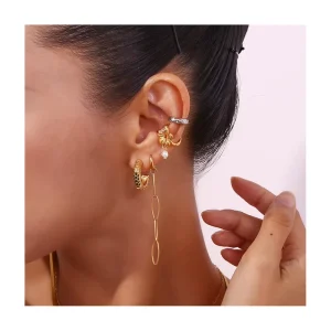 Customized Stainless Steel 18K Gold Plated Flower Zircon Pearl CC-Shaped Ear Clip Earrings for Women