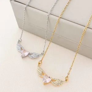 Customized Stainless Steel Heart Wing Necklace for Women