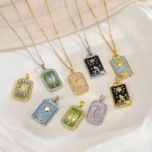 Customized Tarot Card Pendant Copper 18K Gold-Plated Stainless Steel Retro