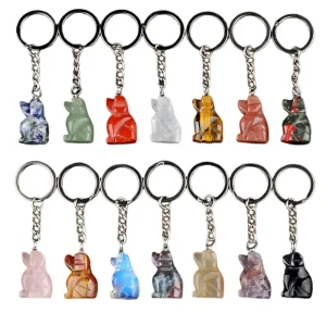 Cute Dog Shape Crystal Keychain Gemstone Puppy Pendant Fashion Bag Charm Durable Key Ring Accessories