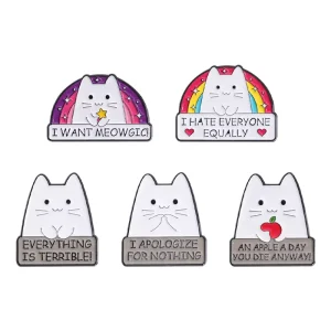 Cute Funny Cat Holding Knife Enamel Pin Rainbow Heart Cartoon Metal Brooch Apparel & Gift Accessories