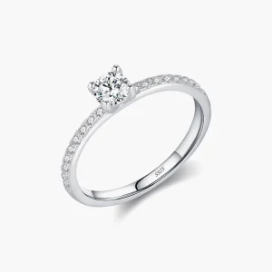 D Color Round Moissanite Lab Diamond Ring, 925 Sterling Silver, Women’s Wedding Ring