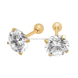 D/VVS Moissanite Round Brilliant Cut 14K Solid Gold Stud Earrings with Claw Setting, AU585, Unisex
