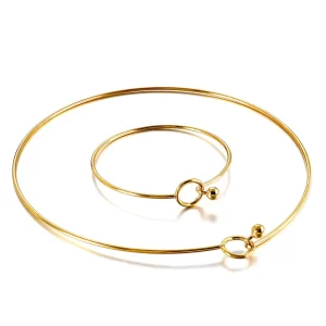 D771 Stainless Steel Necklace and Bracelet Jewelry Set, Unisex, Easy-Lock Style