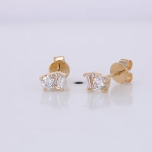 DEF Color Lab Diamond Stud Earrings 14K Yellow Gold