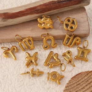DIY 18K Gold Stainless Steel 12 Zodiac Signs Pendants Charms for Necklace Bracelet Jewelry Making