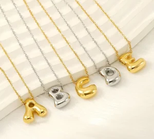 DIY Custom Stainless Steel 18K Gold-Plated Bubble Letter Name Pendant Charms A-Z