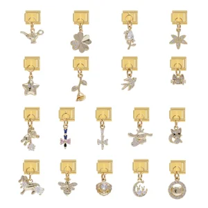 DIY Diamond Italian Charms with Gold Flower Fruit and Animal Pendants for Italian Charm Bracelets