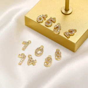 DIY Jewelry Diamond Charms Brass 18K Gold Necklace Bracelet Earring Making 0-9 Zircon Initial Number Pendant