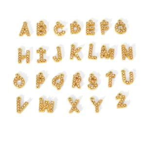 Dainty Zircon Initial Letter Pendant Charms PVD Gold Plated Stainless Steel
