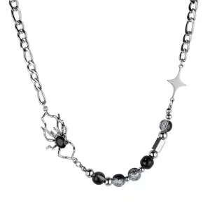 Dark Bead Stainless Steel Spider Pendant Necklace for Women