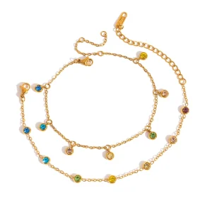 Delicate Colorful Rhinestone Bracelet 18K Gold Stainless Steel Minimalist Pendant Charm Bracelet