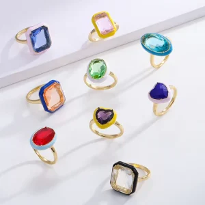 Design FineJewelry Rings Gold Plated Colorful Zircon Gemstone Rings Big Cubic Zircon Ring