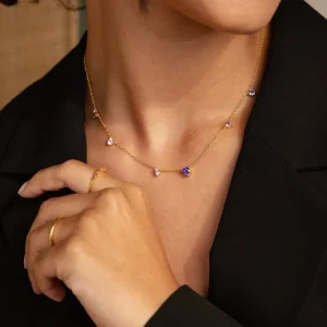 Diamond Amethyst Station Choker Necklace