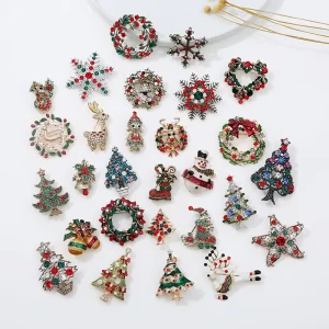 Diamond Christmas Flower Wreath Badge Brooch Metal Lapel Pin