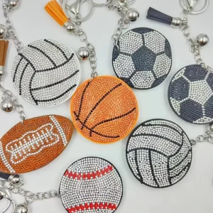 Diamond Crystal Key Chains Baseball Basketball Football Rugby Bag Charms Rhinestone Cheerleading Sport Themed