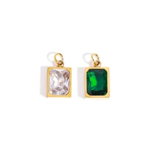 Diamond Emerald Charm Stainless Steel Zircon Pendant Necklace Bracelet for Jewelry Making