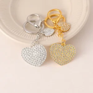 Diamond-Encrusted Heart Zinc Alloy Keychain Cartoon Car Bag Charm Rhinestone Key Ring Pendant