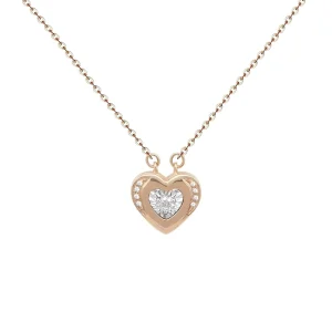 Diamond Heart Charms Necklace 18K Rose Gold Openable Double-Sided Heart Custom Engraved 18K Solid