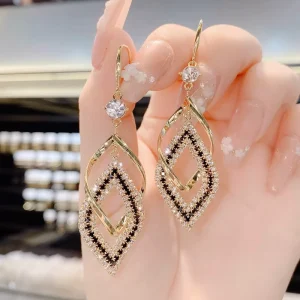 Diamond Stud Earrings Gold Plated Alloy Geometric Shape