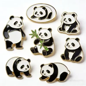 Die-Struck Custom Metal Pin, Gold-Plated Hard Enamel Badge, Butterfly Clutch, Panda Style