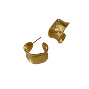 Direct Factory C-Shaped Irregular Geometry Gold-Plated Stud and Hoop Earrings