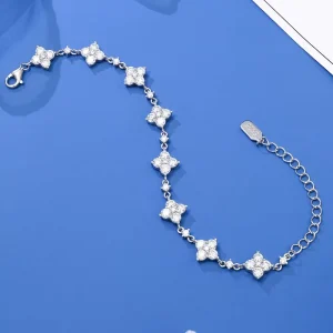 Direct Factory Women’s Silver 925 Fine Jewelry Adjustable GRA Certified VVS Moissanite Flower Bracelet Femme