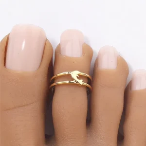 Dolphin Adjustable Gold Plated Small Size Open Tail Toe Ring