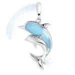 Dolphin Design Natural Blue Larimar Rhodium-Plated 925 Sterling Silver Pendant