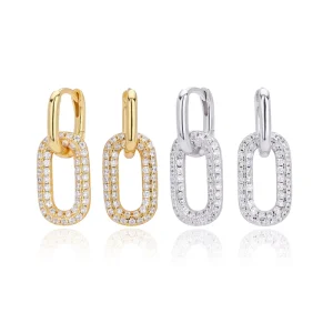 Double Hoop Pavé CZ Earrings, S925 Sterling Silver, Hypoallergenic