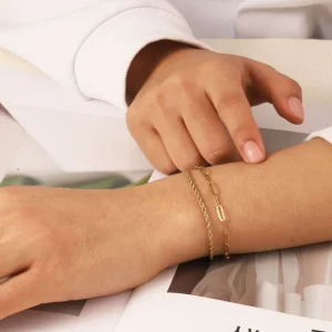 Double-Layer Stainless Steel Rope and Cuban Link Chain Bracelet for Women
