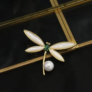 Dragonfly Freshwater Pearl Brooch for Autumn and Winter