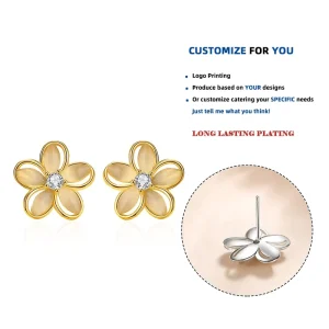 EY627 925 Sterling Silver Flower Charm Stud Earrings
