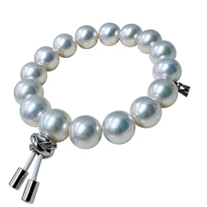 Edison Pearl Elastic Bracelet with 925 Sterling Silver Twisted Zircon Clasp