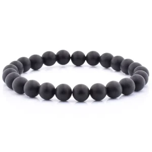 Elastic Natural Black Matte Onyx Bead Bracelet for Men and Women