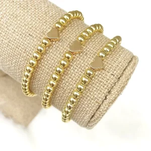 Elastic Stretch Beaded Bracelet with Heart Charm