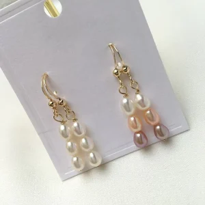 Elegant Brass Gold Plated Drop Dangle Earrings Natural Freshwater Pearl Long Pendant Hook Earrings