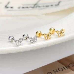 Elegant Butterfly CZ Stud Earrings Solid 925 Sterling Silver 18K Gold Rhodium Plated Fine Piercing Jewelry