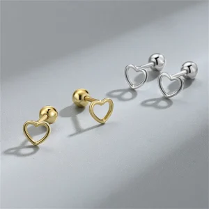 Elegant Hollow Heart Stud Earrings Solid 925 Sterling Silver 18K Gold Rhodium Plated Fine Piercing Jewelry