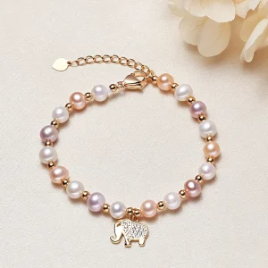 Elephant 18k Gold Pearl Beaded Bracelet Baroque Shape AAAA AAAAA Grade