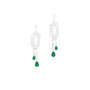 Emerald Knot Double Water Drop Diamond 8 Character Earrings S925 Sterling Silver Advanced Light Fine Dangle Earrings