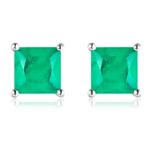 Emerald Small Stud Earrings Green Sterling Silver Earrings Cubic Zirconia Stud Earrings