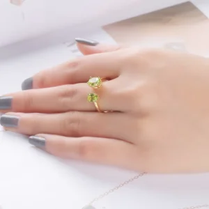 Engagement Rings for Women 925 Sterling Silver Peridot Gemstone Solid Gold Plated
