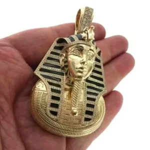 Engraved Metal Tags Custom Charm 10K Lab Diamond Pharaoh Pendant for Jewelry