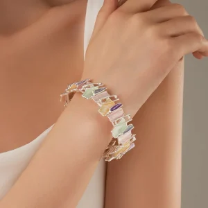 Ethnic Stainless Steel Irregular Color Drop Oil Geometric Stitching Ladies Bangle