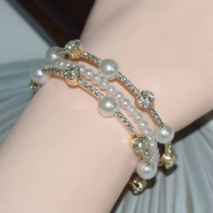 Europe and America Fashion Accessories Bangle Simple Triple Row Pearl Bracelet