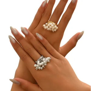 European-American Baroque Style Women’s Geometric Open Pearl Ring
